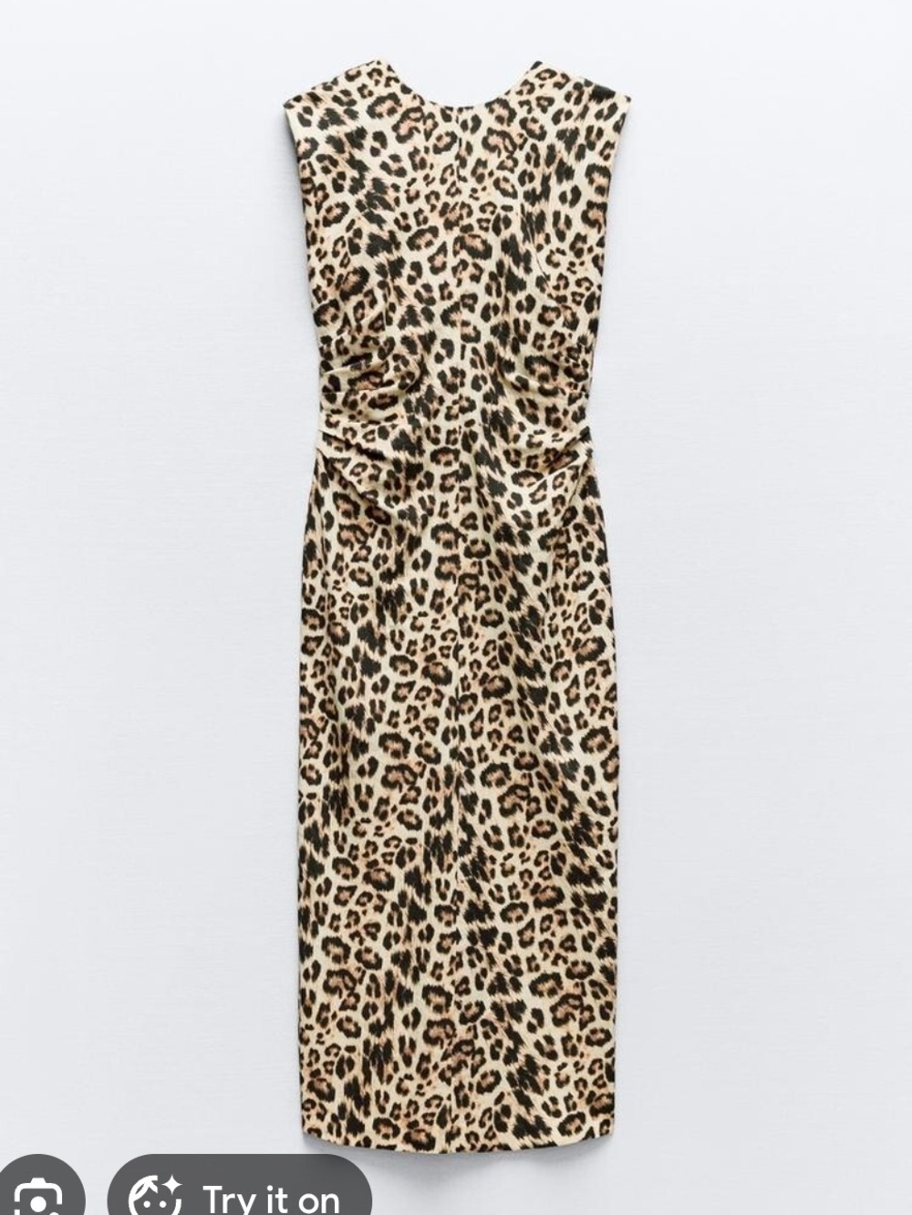 Zara Animal Print Draped Waist Midi Linen Dress